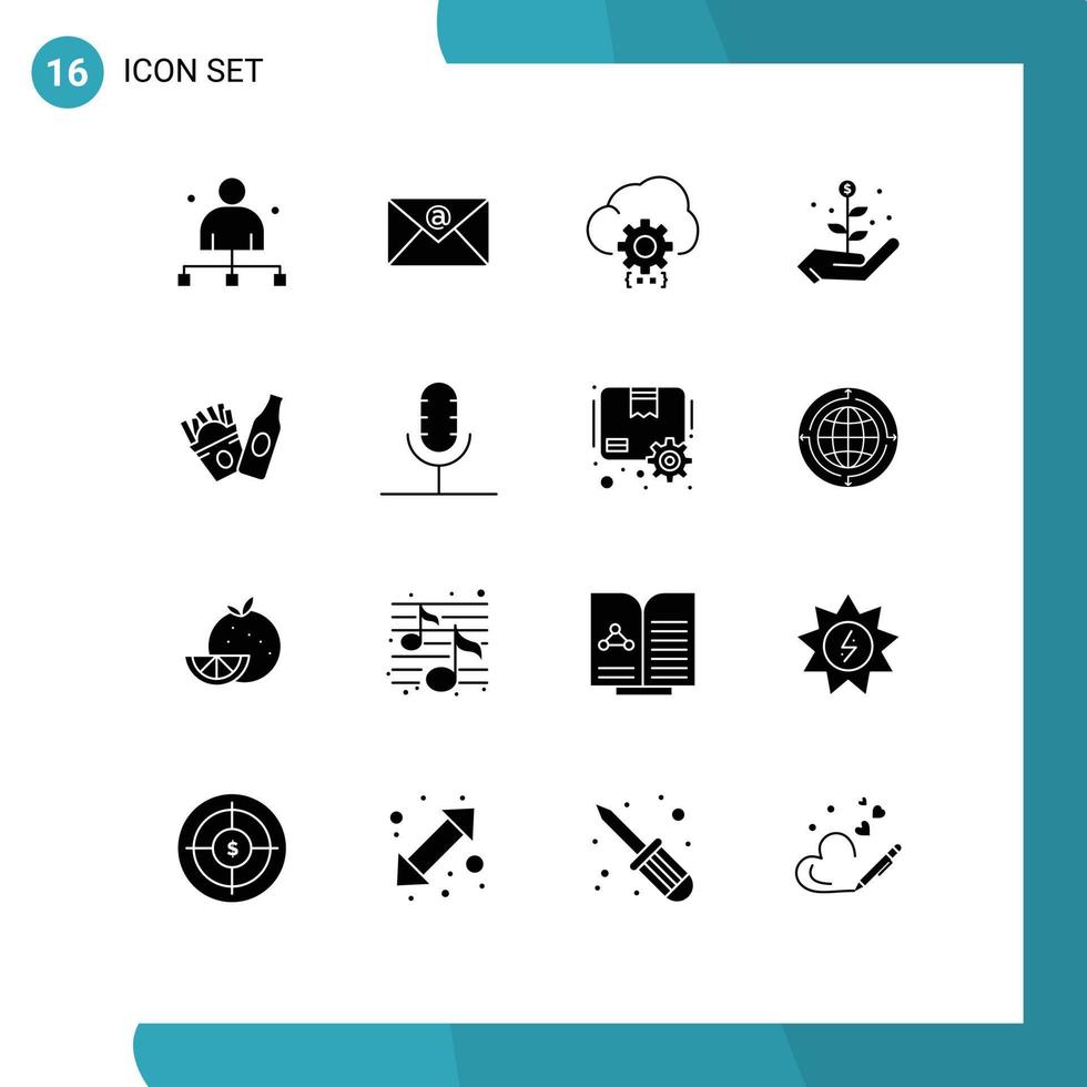Solid Glyph Pack of 16 Universal Symbols of frise startup cloud investment process Editable Vector Design Elements