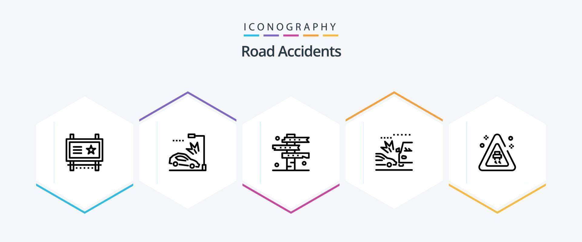 la carretera accidentes 25 línea icono paquete incluso aplastar. coche. Poste de luz. accidente. señales vector