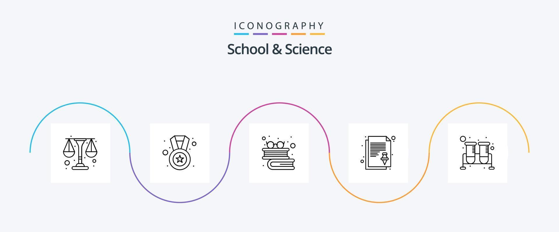 School And Science Line 5 Icon Pack Including lab. task. books. pin. note vector