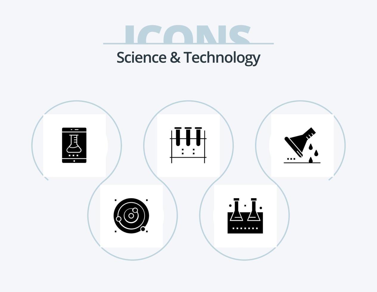 Science And Technology Glyph Icon Pack 5 Icon Design. lab glassware. chemical flask. smart lab. test tube. lab flask vector