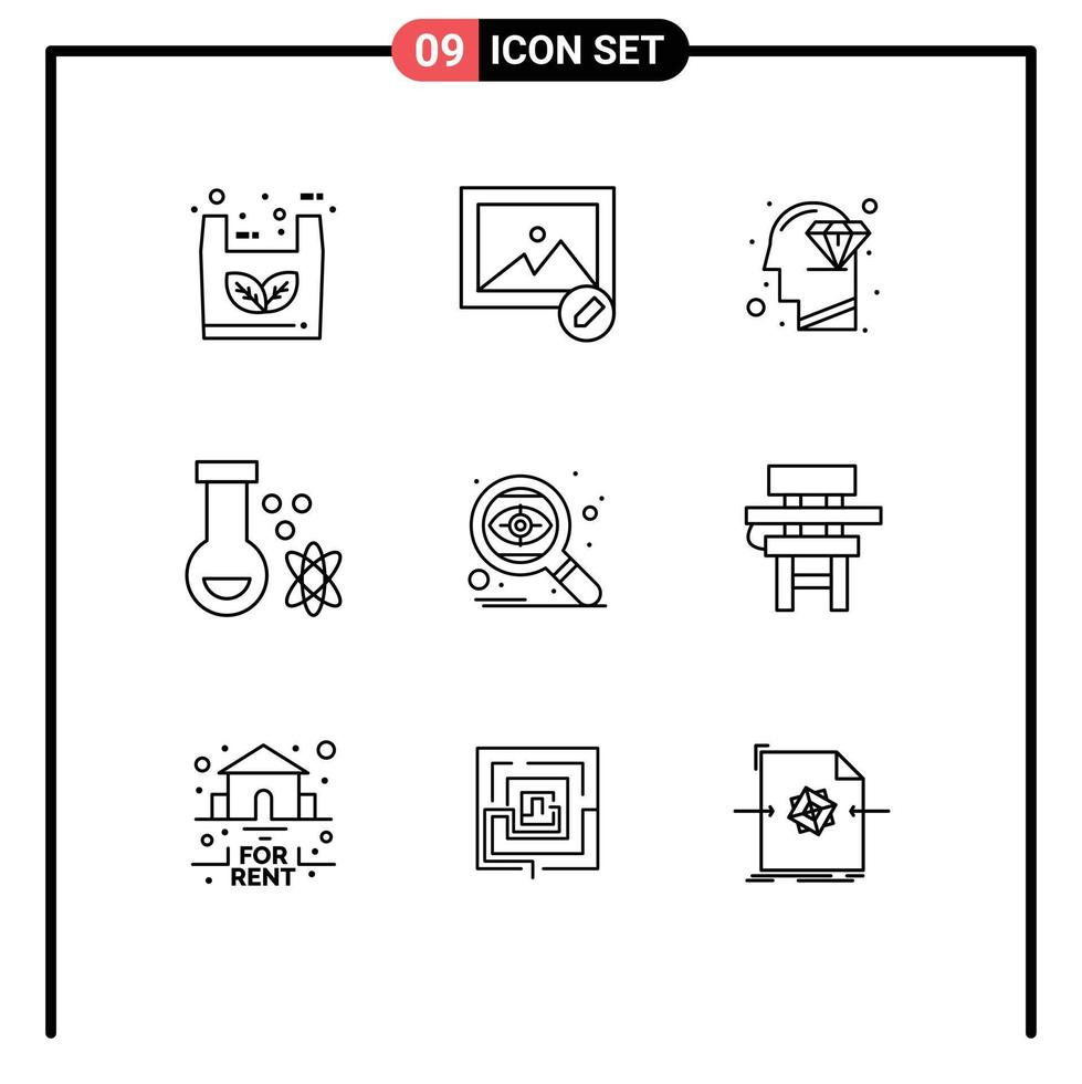 9 User Interface Outline Pack of modern Signs and Symbols of targeting search head space potion Editable Vector Design Elements