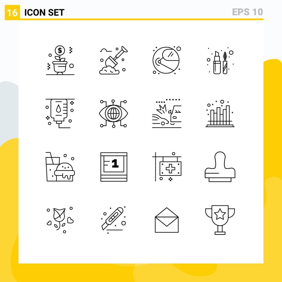 Editable Vector Line Pack of 16 Simple Outlines of healthcare liner plants eye cosmonaut Editable Vector Design Elements