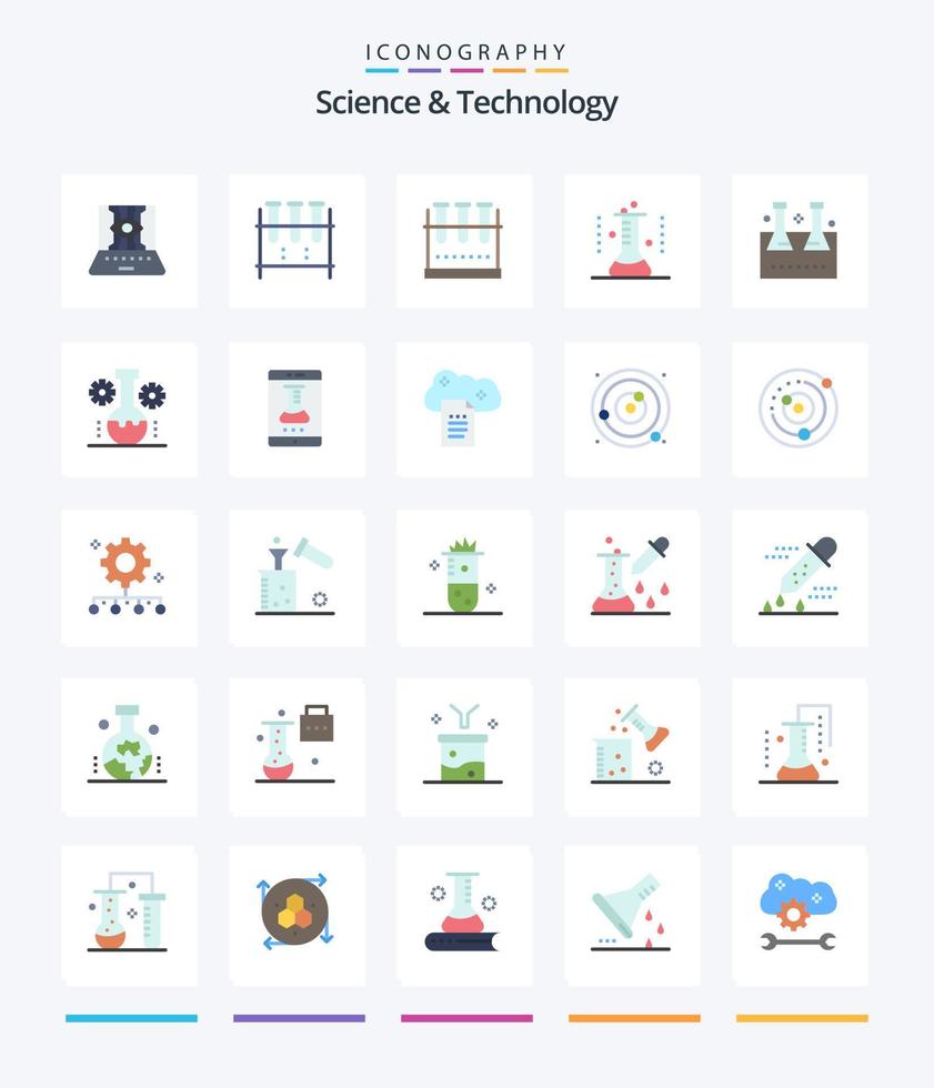 Creative Science And Technology 25 Flat icon pack  Such As online laboratory. lab app. lab glassware. technology lab. lab management vector