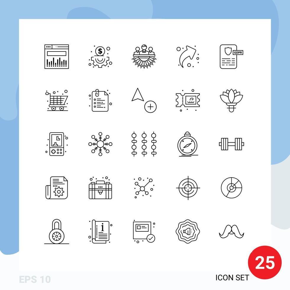 valores vector icono paquete de 25 línea señales y símbolos para gdpr controlador humano Derecha compartir editable vector diseño elementos