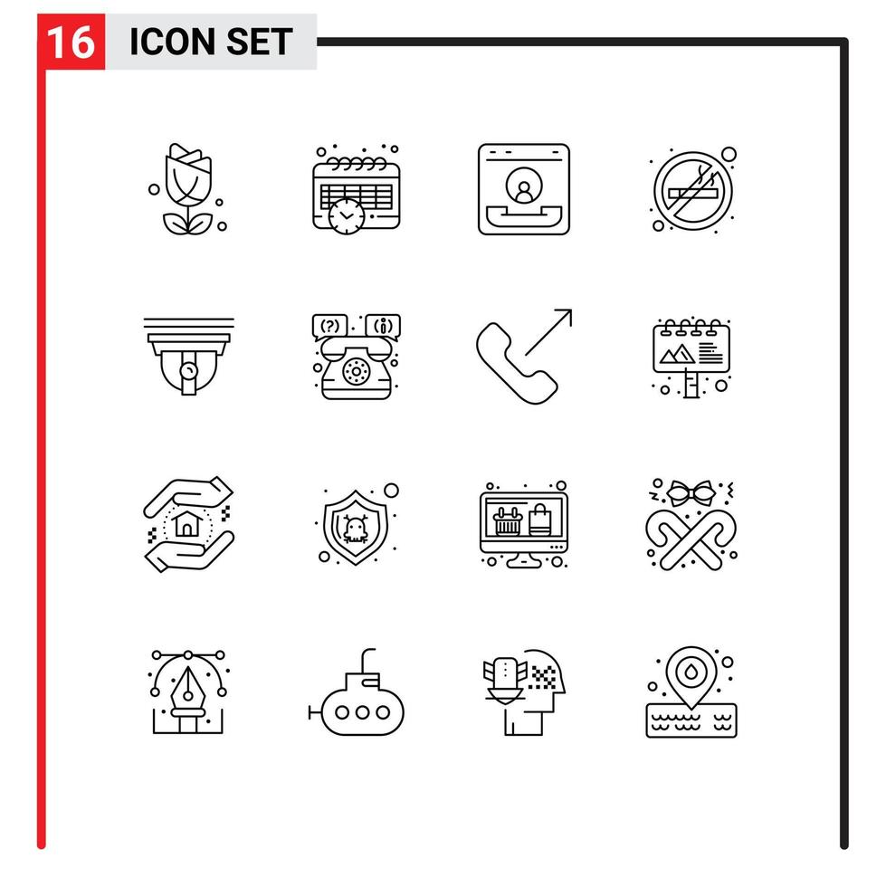 Pictogram Set of 16 Simple Outlines of security smoking center no smoking cigarette Editable Vector Design Elements