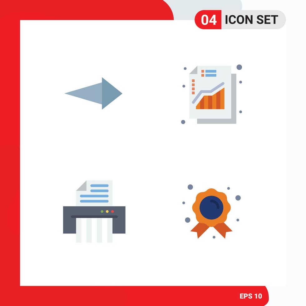 Mobile Interface Flat Icon Set of 4 Pictograms of arrow shredder increase chart badge Editable Vector Design Elements