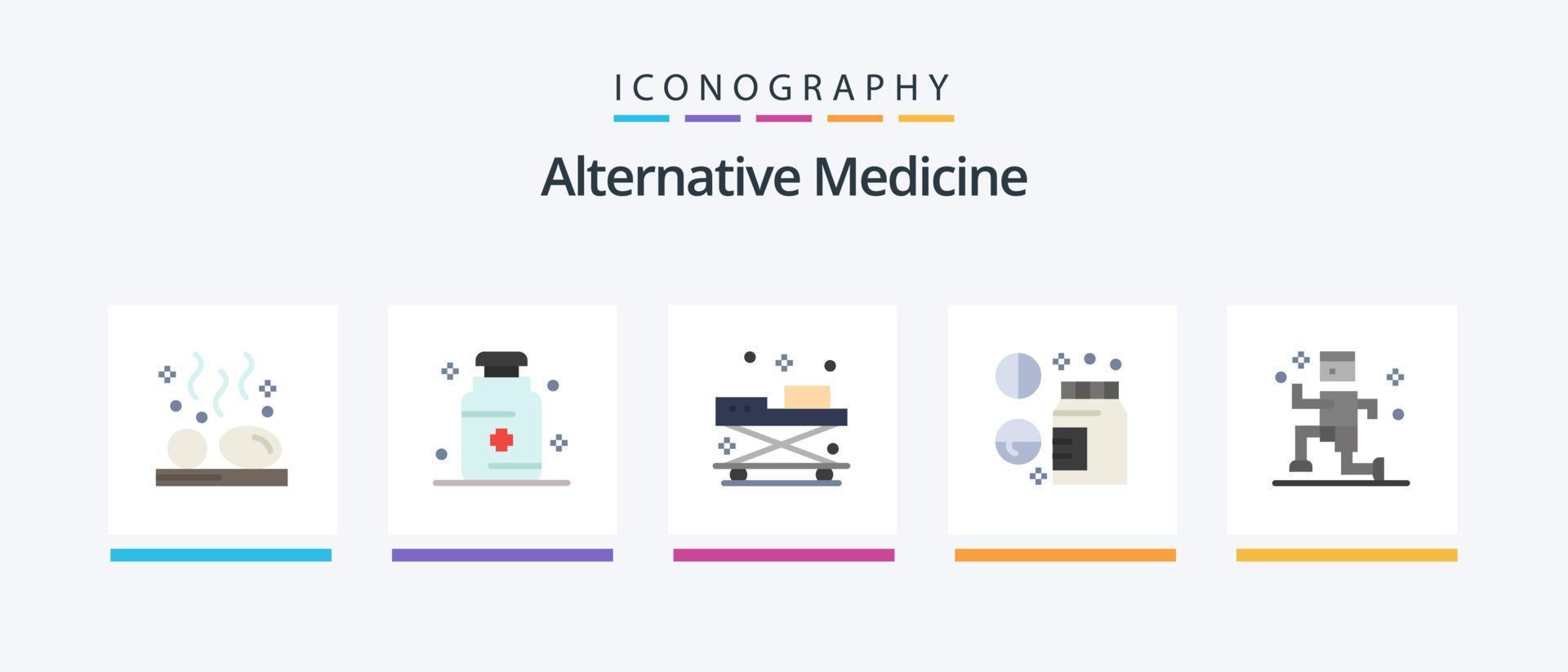 alternativa medicina plano 5 5 icono paquete incluso bienestar. cuidado de la salud. medicamento. droga. medicamento. creativo íconos diseño vector