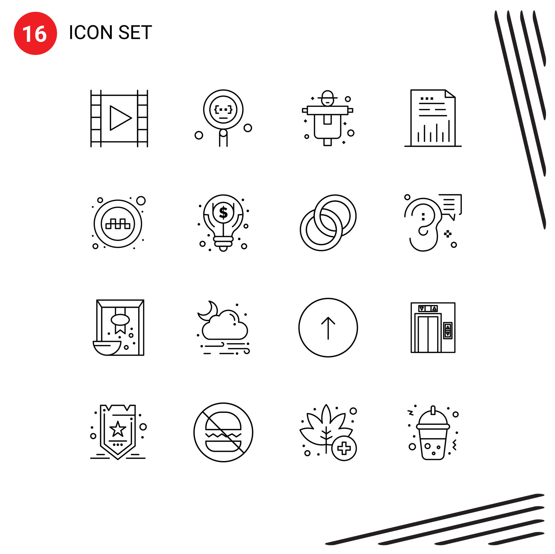 Mobile Interface Outline Set of 16 Pictograms of file chart programming ...