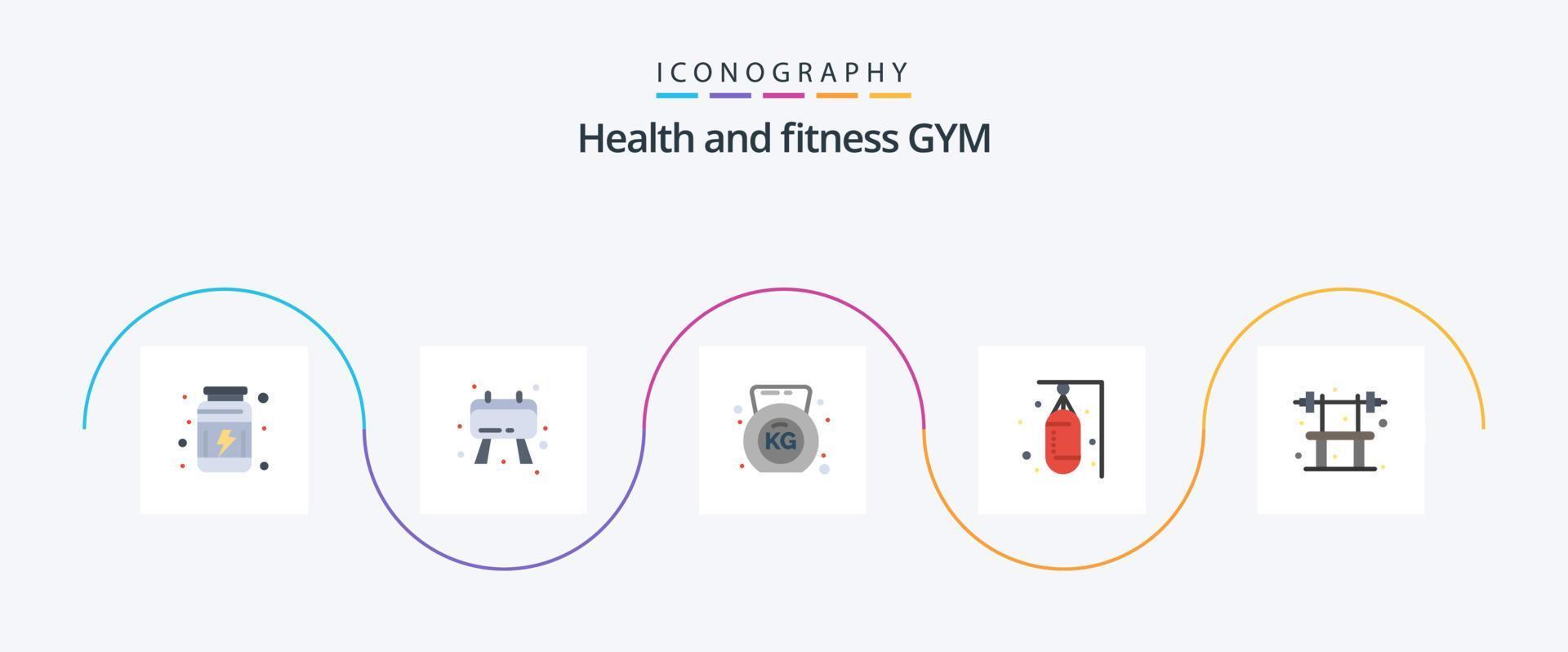 gimnasio plano 5 5 icono paquete incluso aptitud física. banco. aptitud física. Deportes. puñetazos vector