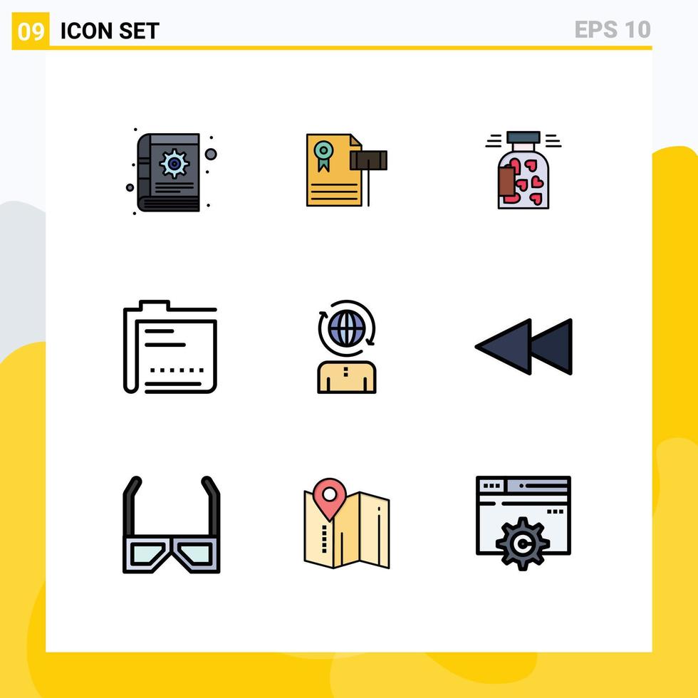 Group of 9 Filledline Flat Colors Signs and Symbols for document content judge archive heart Editable Vector Design Elements
