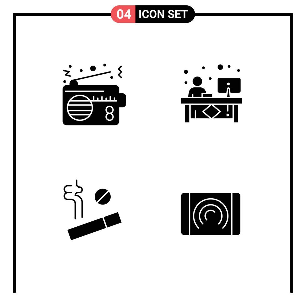 Group of 4 Modern Solid Glyphs Set for radio reception technology counter smoke Editable Vector Design Elements