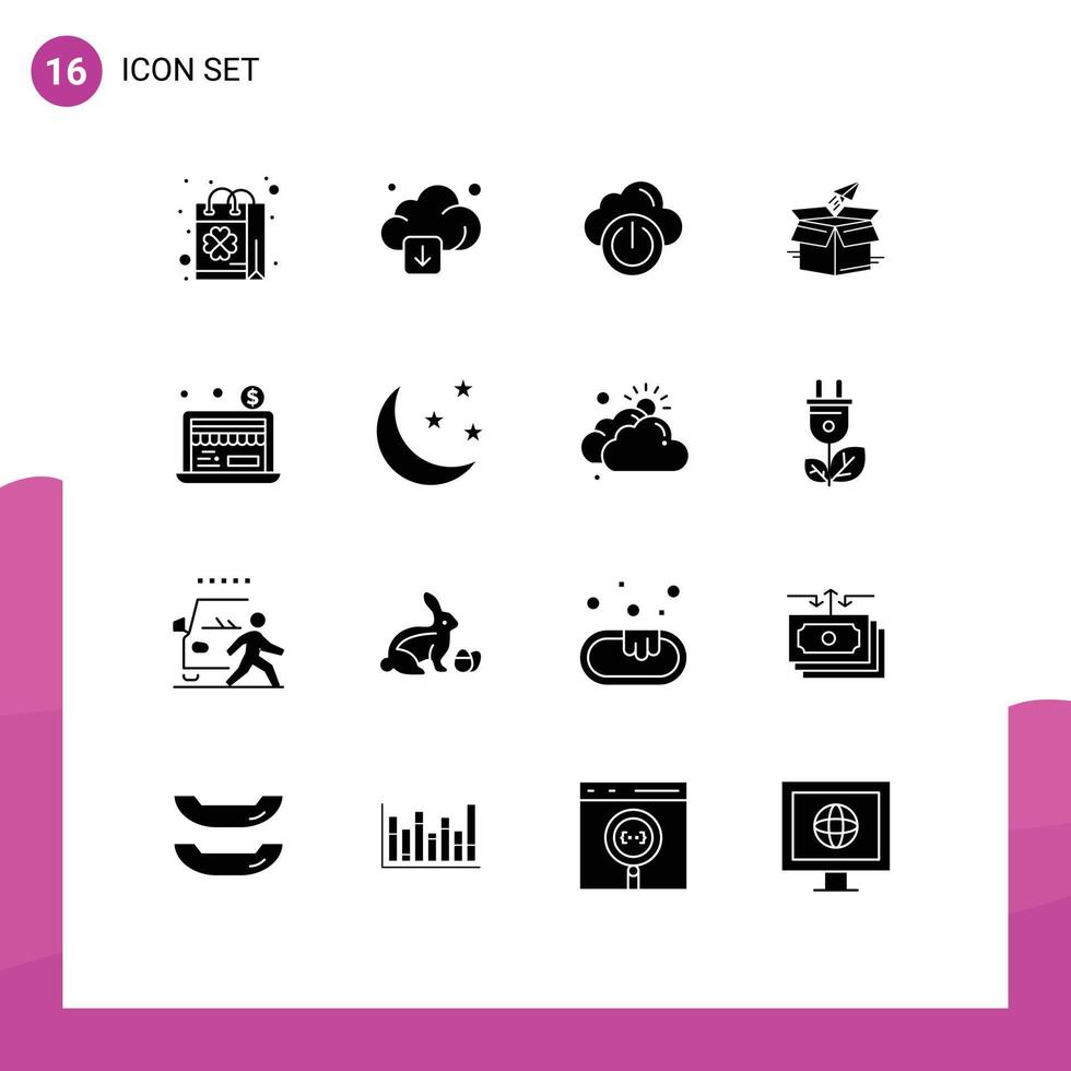 pictograma conjunto de dieciséis sencillo sólido glifos de lanzamiento paquete tecnología negocio apagado editable vector diseño elementos