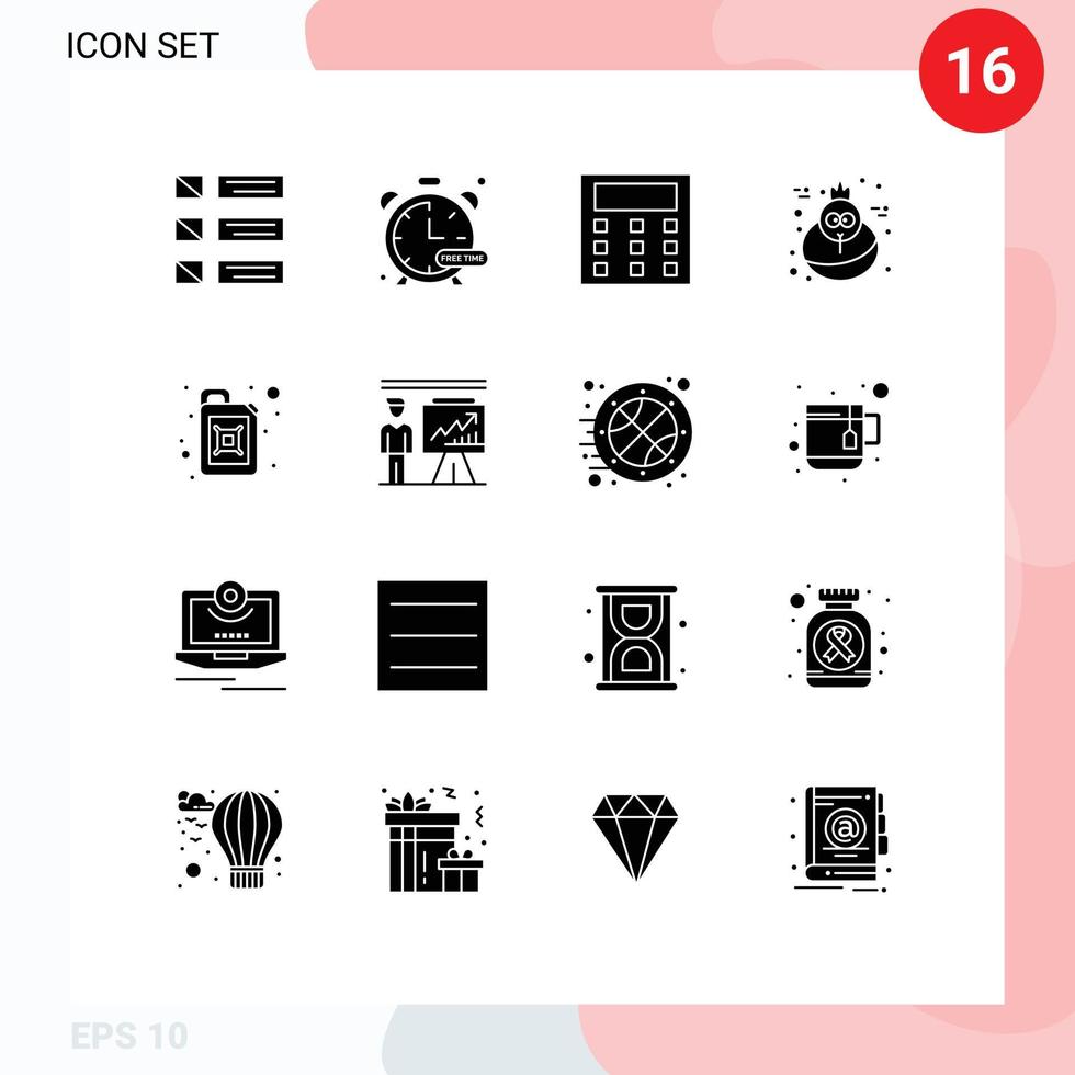 User Interface Pack of 16 Basic Solid Glyphs of oil canister watch turkey holiday Editable Vector Design Elements