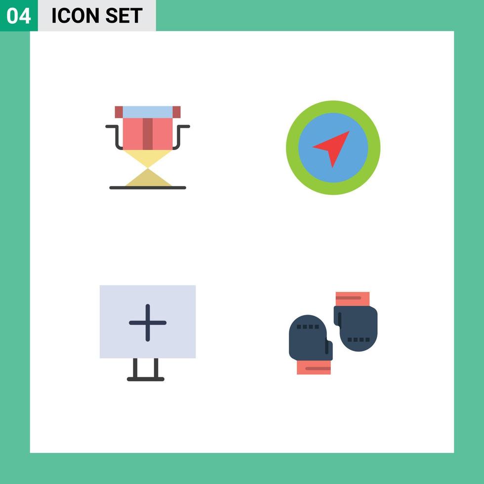 Set of 4 Vector Flat Icons on Grid for chair alert foldable pointer warning Editable Vector Design Elements