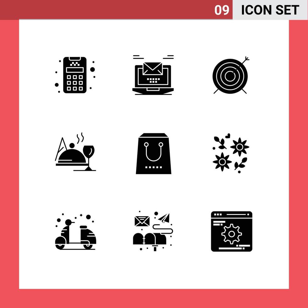 Stock Vector Icon Pack of 9 Line Signs and Symbols for commerce glass target food hotel Editable Vector Design Elements