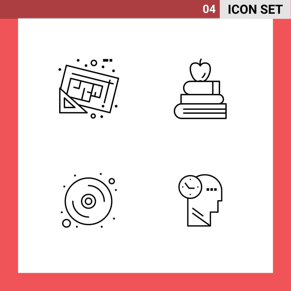 Stock Vector Icon Pack of 4 Line Signs and Symbols for blueprint computer tools books disk Editable Vector Design Elements