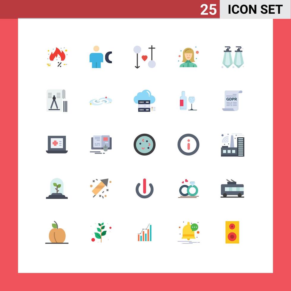 Pack of 25 Modern Flat Colors Signs and Symbols for Web Print Media such as female worker avatar human passion male Editable Vector Design Elements