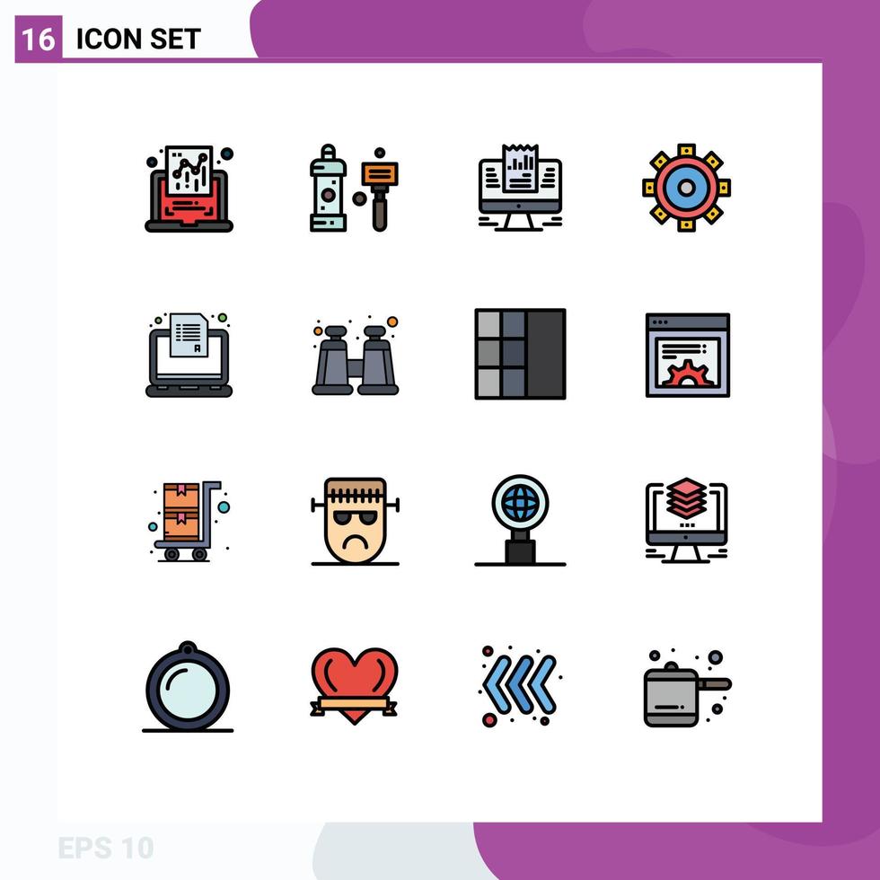 Mobile Interface Flat Color Filled Line Set of 16 Pictograms of exam building shower construction computer Editable Creative Vector Design Elements