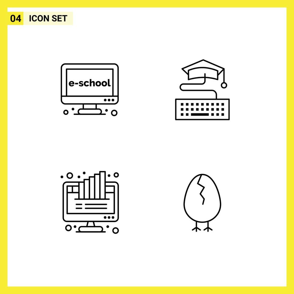 4 User Interface Line Pack of modern Signs and Symbols of e graph learning keyboard computer Editable Vector Design Elements