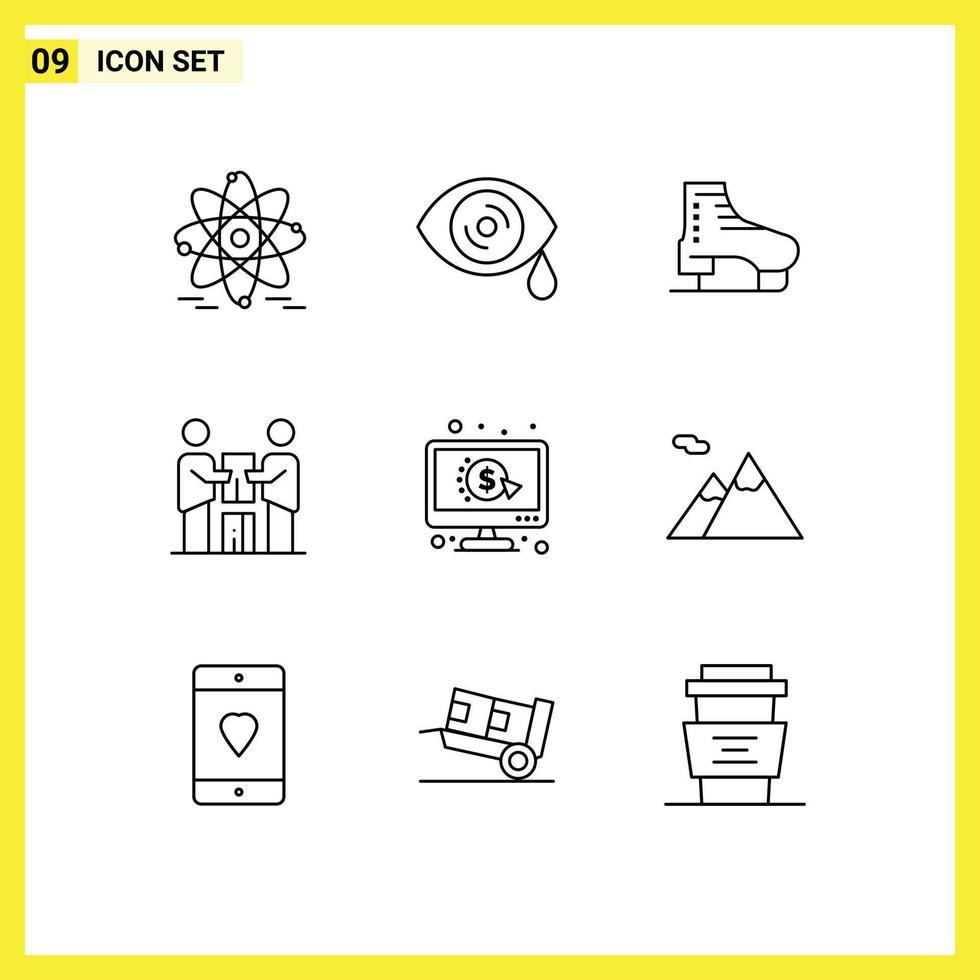 Set of 9 Modern UI Icons Symbols Signs for pay team skate partnership cooperation Editable Vector Design Elements