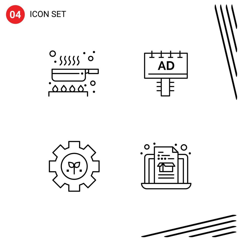 4 User Interface Line Pack of modern Signs and Symbols of cook plant kitchen advertising setting Editable Vector Design Elements