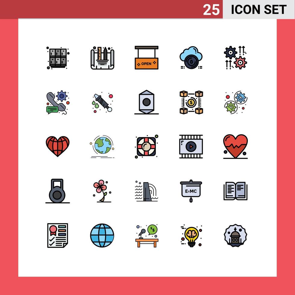 Filled line Flat Color Pack of 25 Universal Symbols of data protect beauty and spa secure salon Editable Vector Design Elements