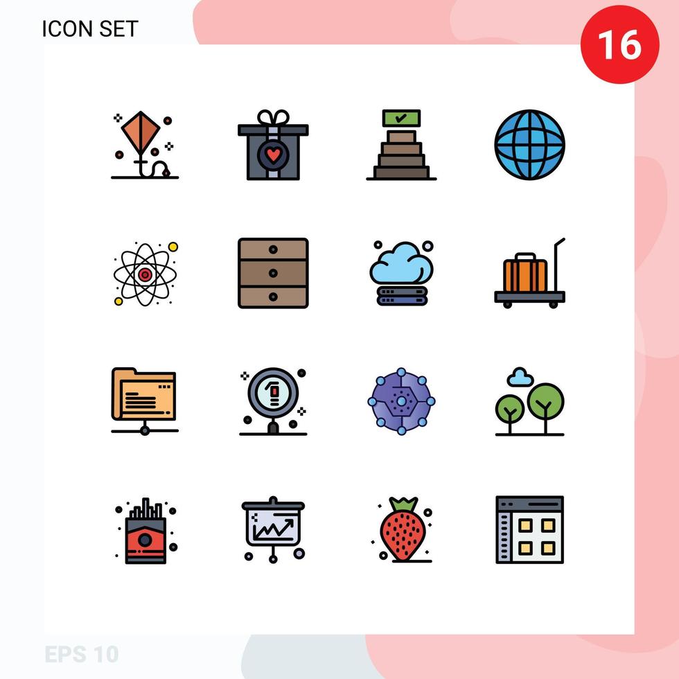 Editable Vector Line Pack of 16 Simple Flat Color Filled Lines of study education success atom internet Editable Creative Vector Design Elements