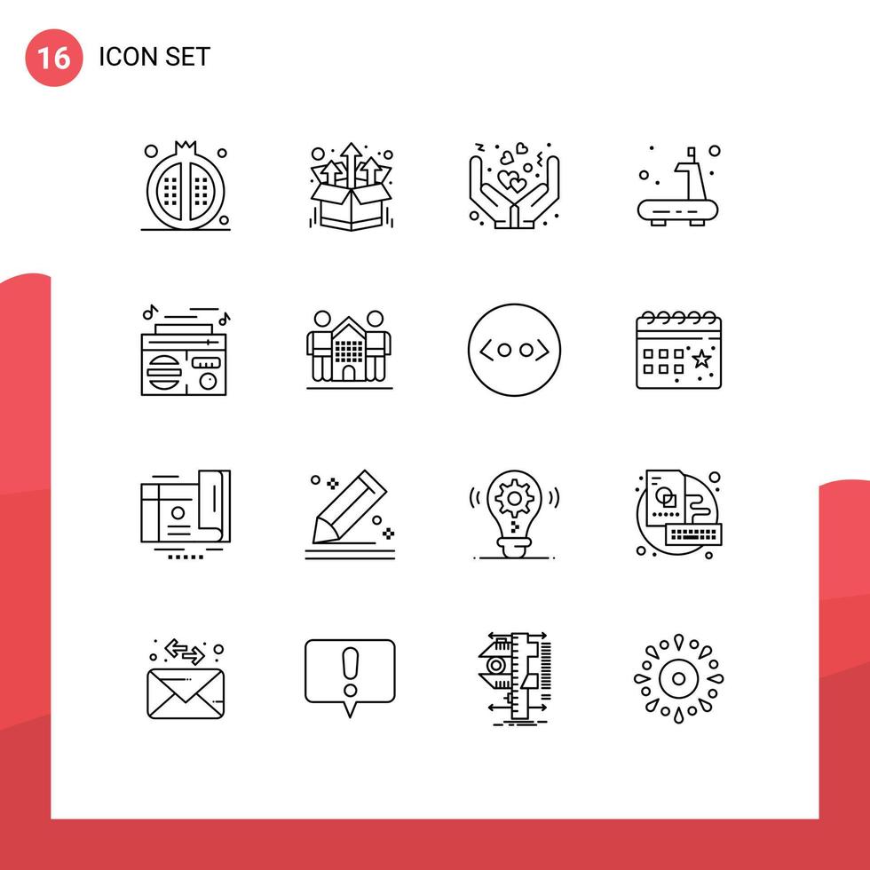 Set of 16 Vector Outlines on Grid for radio sports up gym love Editable Vector Design Elements