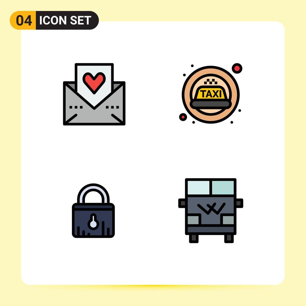 Set of 4 Modern UI Icons Symbols Signs for heart security mail siren shopping Editable Vector Design Elements