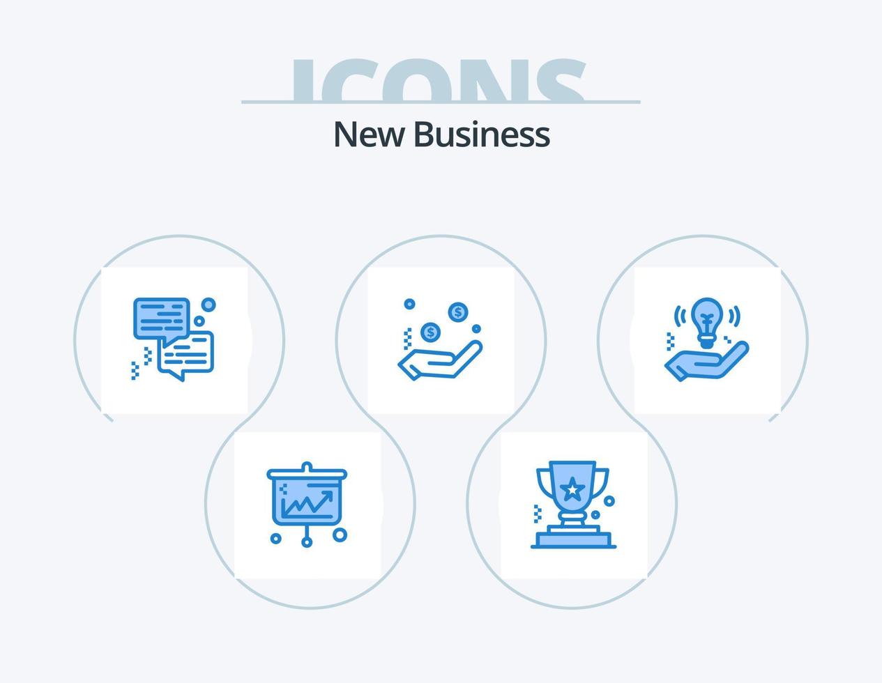 New Business Blue Icon Pack 5 Icon Design. hand. currency. prize. charity. communication vector