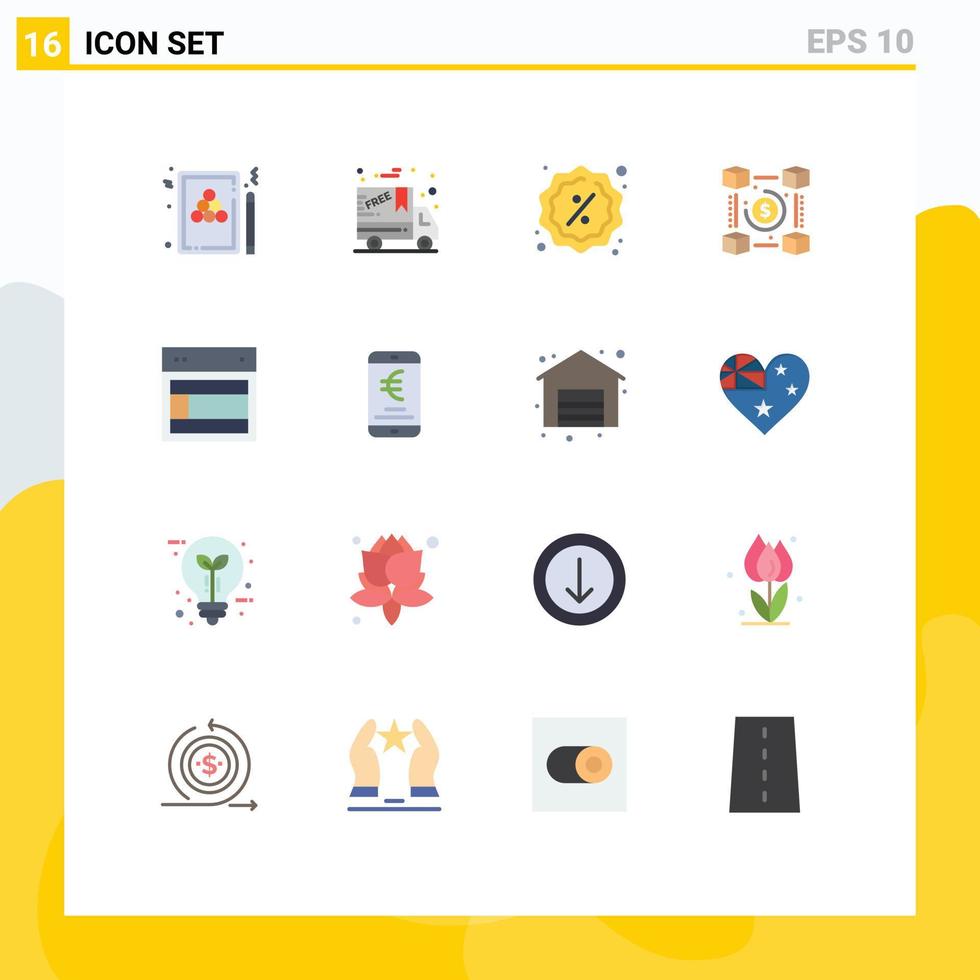 Set of 16 Modern UI Icons Symbols Signs for design pp badge network blockchain Editable Pack of Creative Vector Design Elements