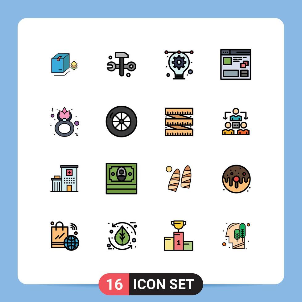 16 Universal Flat Color Filled Line Signs Symbols of day web artwork page browser Editable Creative Vector Design Elements