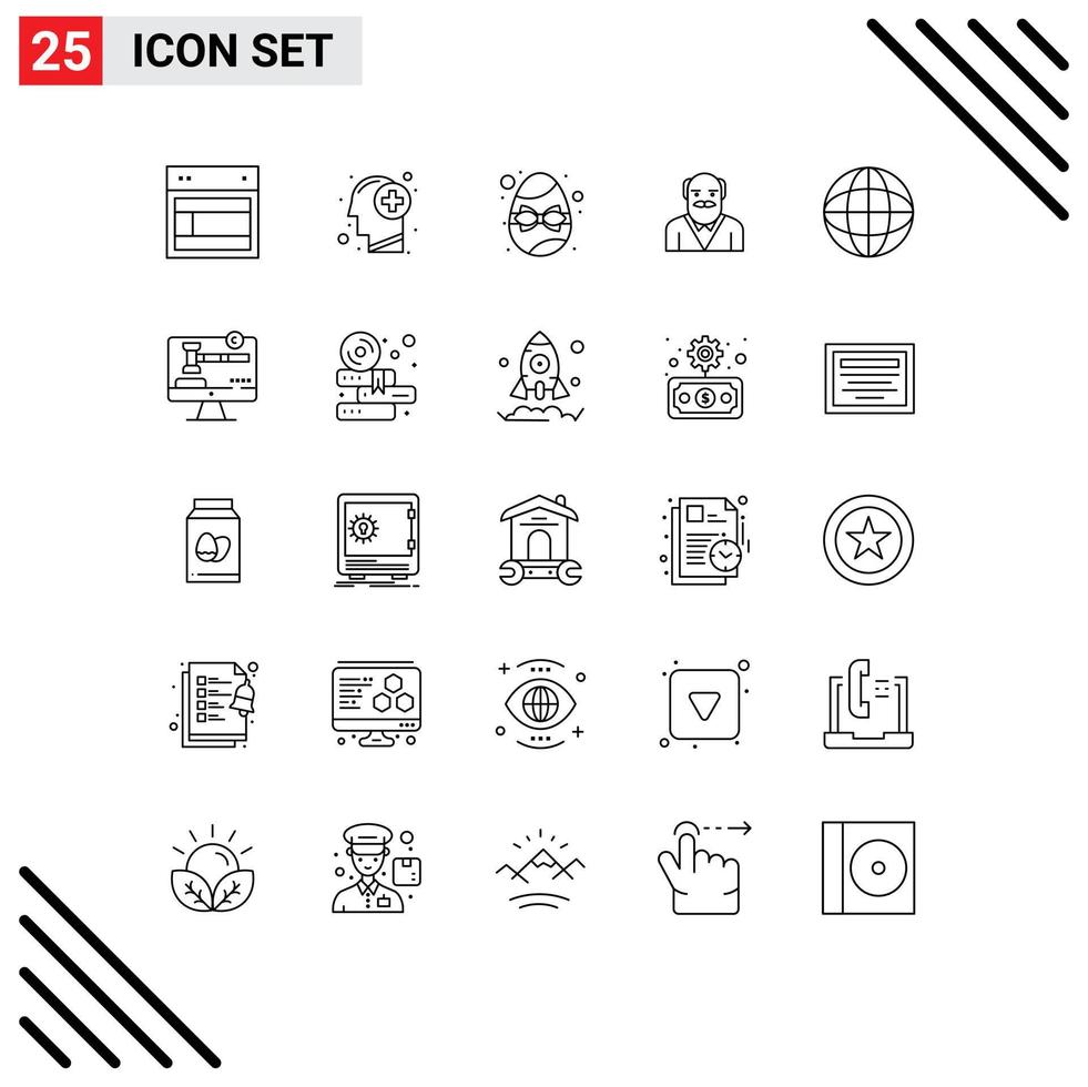 Set of 25 Modern UI Icons Symbols Signs for uncle father mind grandpaa gift Editable Vector Design Elements