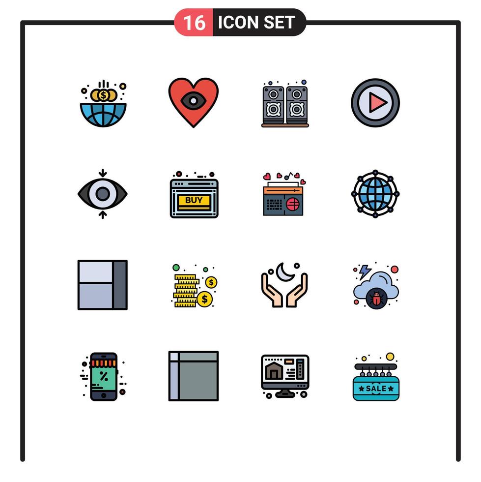 Set of 16 Modern UI Icons Symbols Signs for view eye sound player music Editable Creative Vector Design Elements