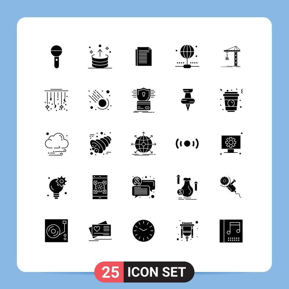 User Interface Pack of 25 Basic Solid Glyphs of crane internet ui connection report Editable Vector Design Elements