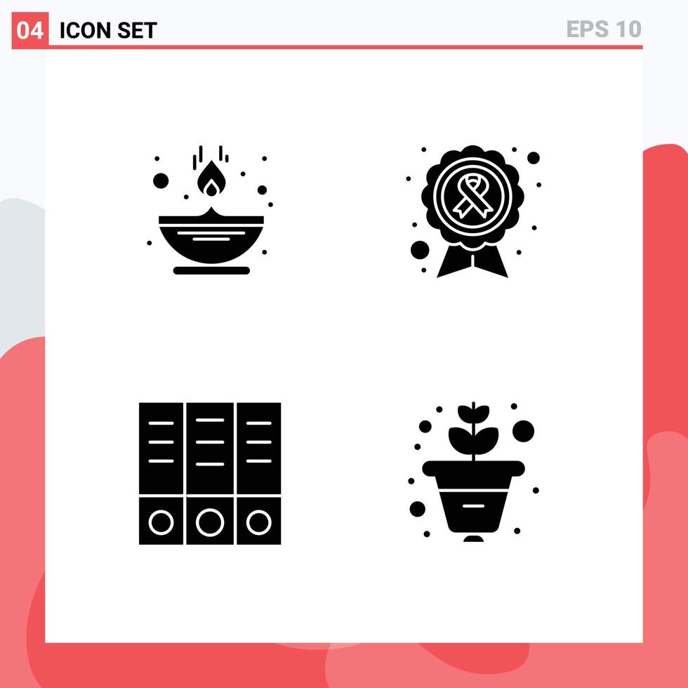 Solid Glyph Pack of 4 Universal Symbols of fire archive oil ribbon documents Editable Vector Design Elements