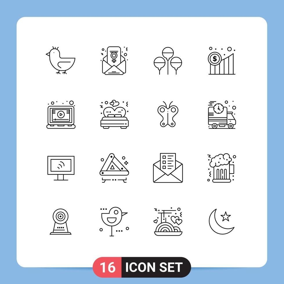 Modern Set of 16 Outlines Pictograph of screen online easter lesson graph Editable Vector Design Elements
