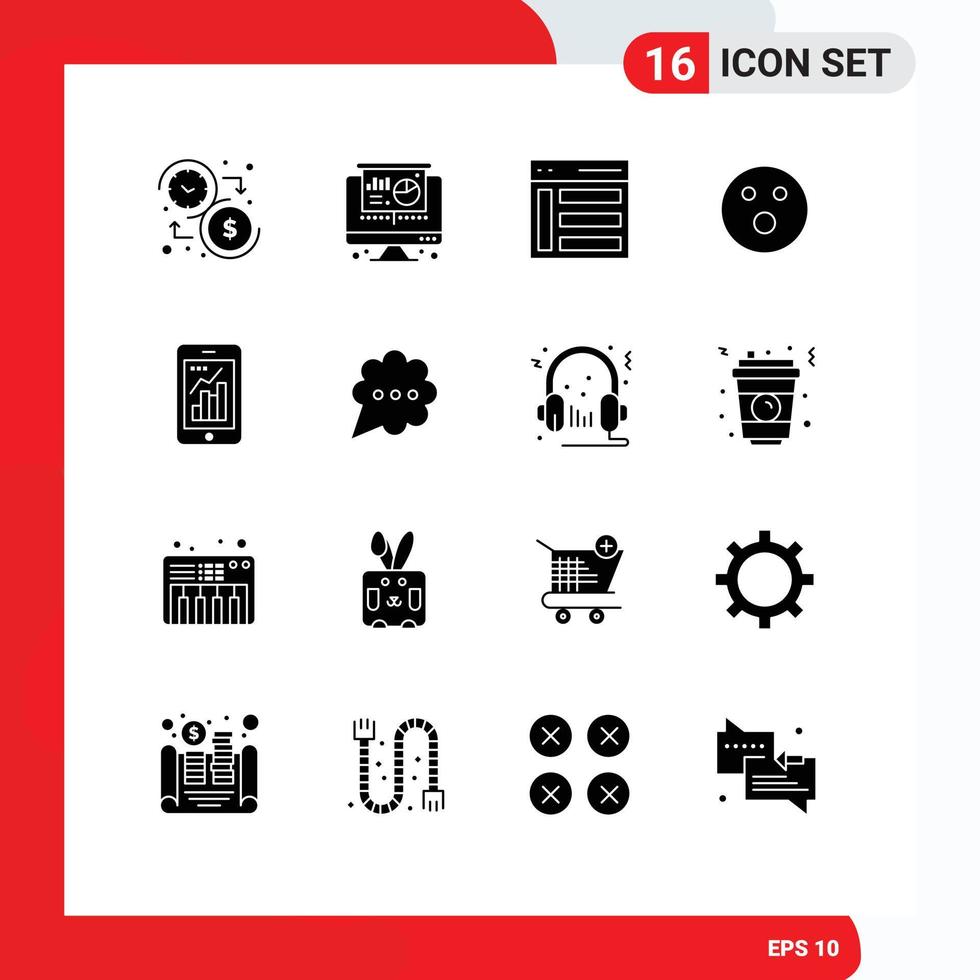 Pack of 16 creative Solid Glyphs of graph sport communication folf user Editable Vector Design Elements