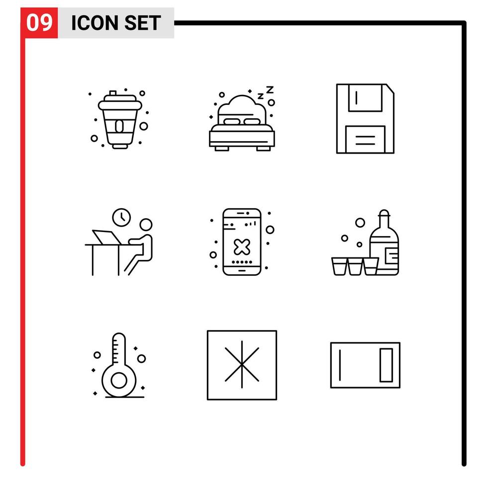 Set of 9 Commercial Outlines pack for close person disc office desk Editable Vector Design Elements