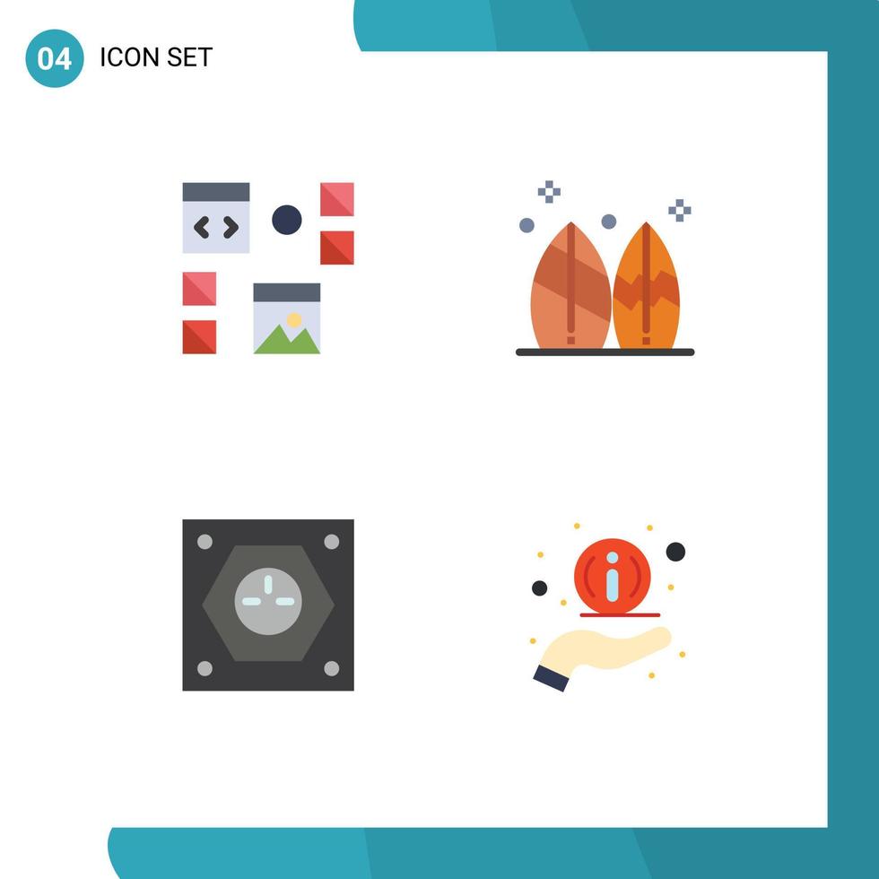 4 Thematic Vector Flat Icons and Editable Symbols of design surfboard page sport energy Editable Vector Design Elements