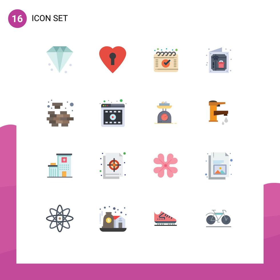 Modern Set of 16 Flat Colors and symbols such as solving mind calendar logic invitation Editable Pack of Creative Vector Design Elements