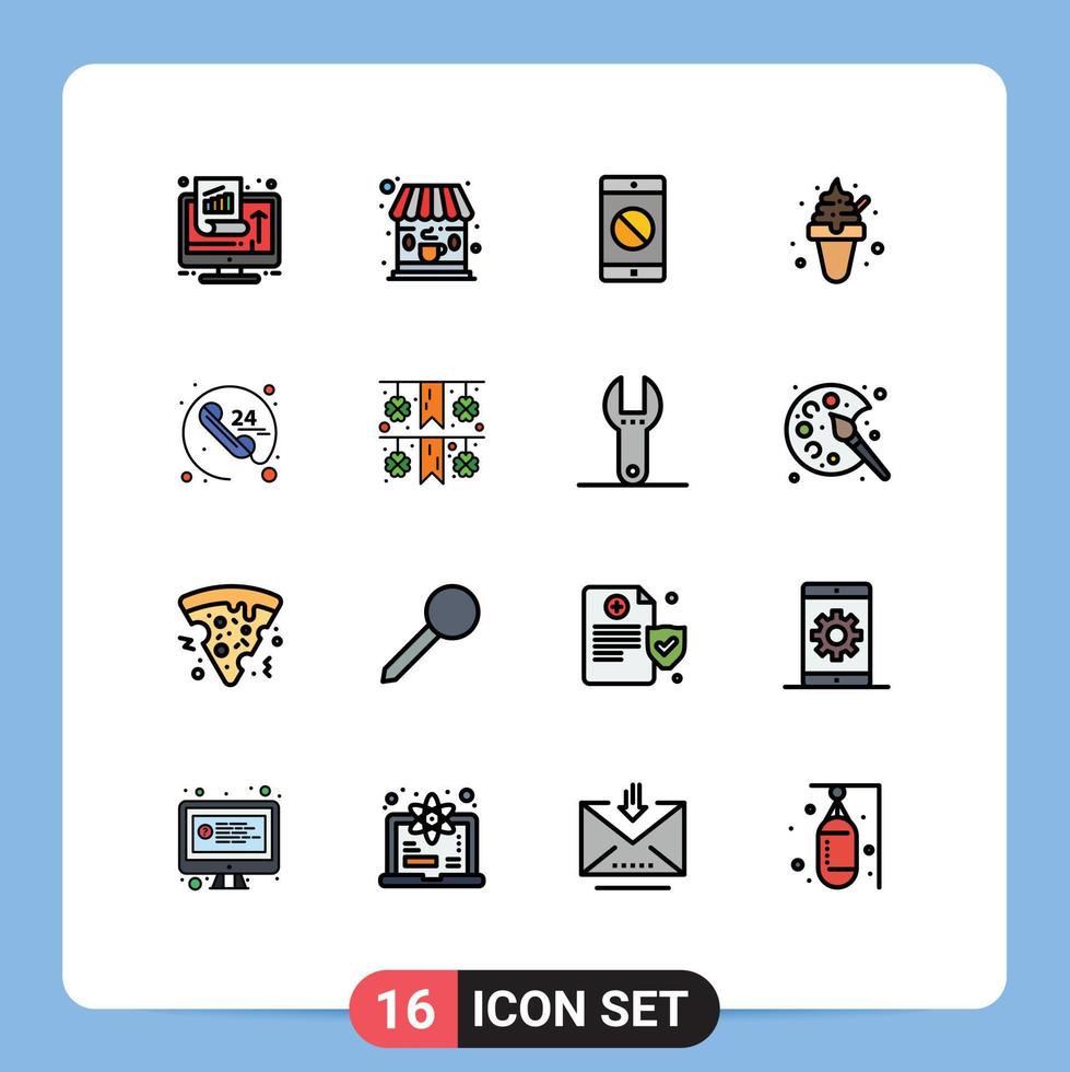 Universal Icon Symbols Group of 16 Modern Flat Color Filled Lines of communication anytime disabled application sweets food Editable Creative Vector Design Elements