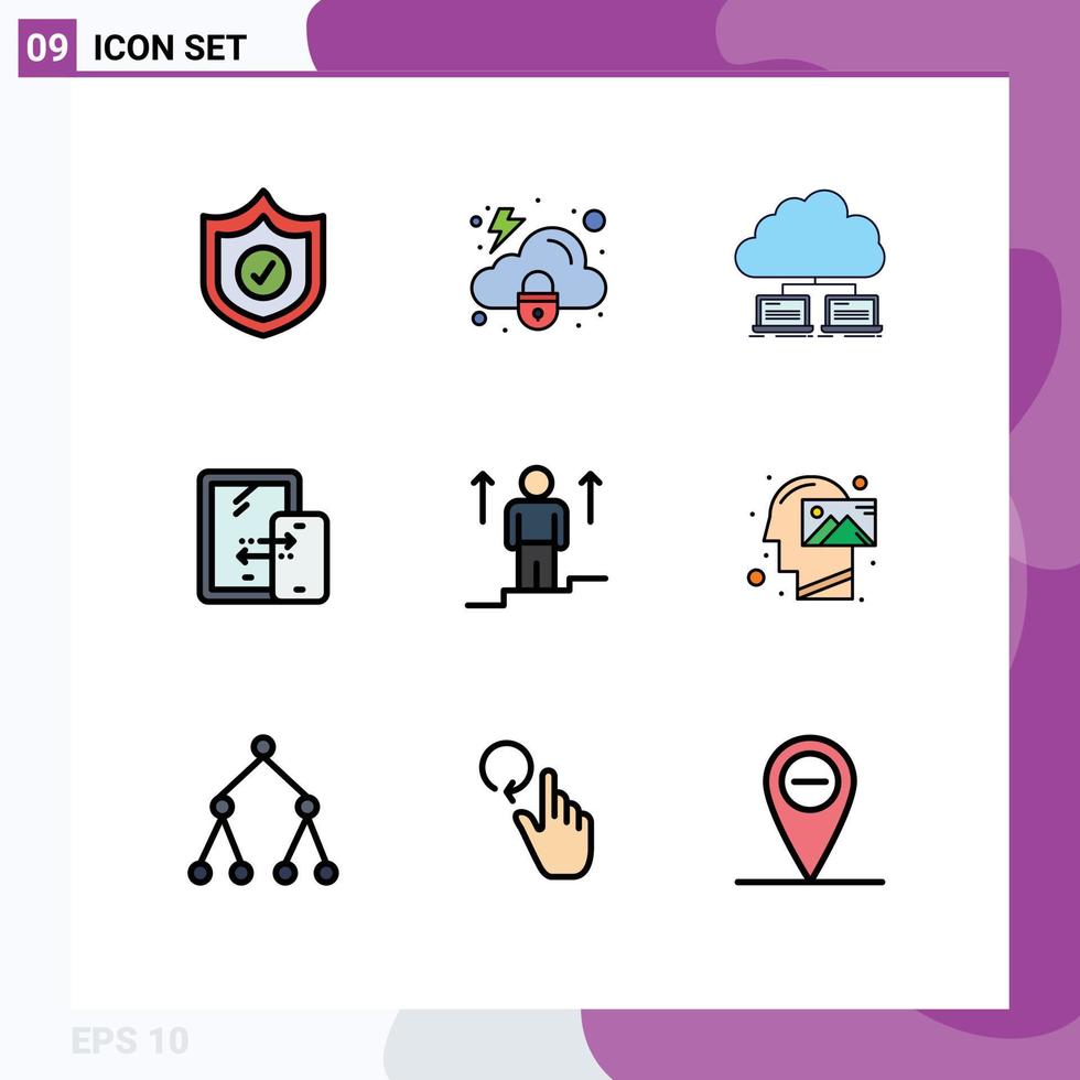 Set of 9 Commercial Filledline Flat Colors pack for up technology network storage mobile Editable Vector Design Elements