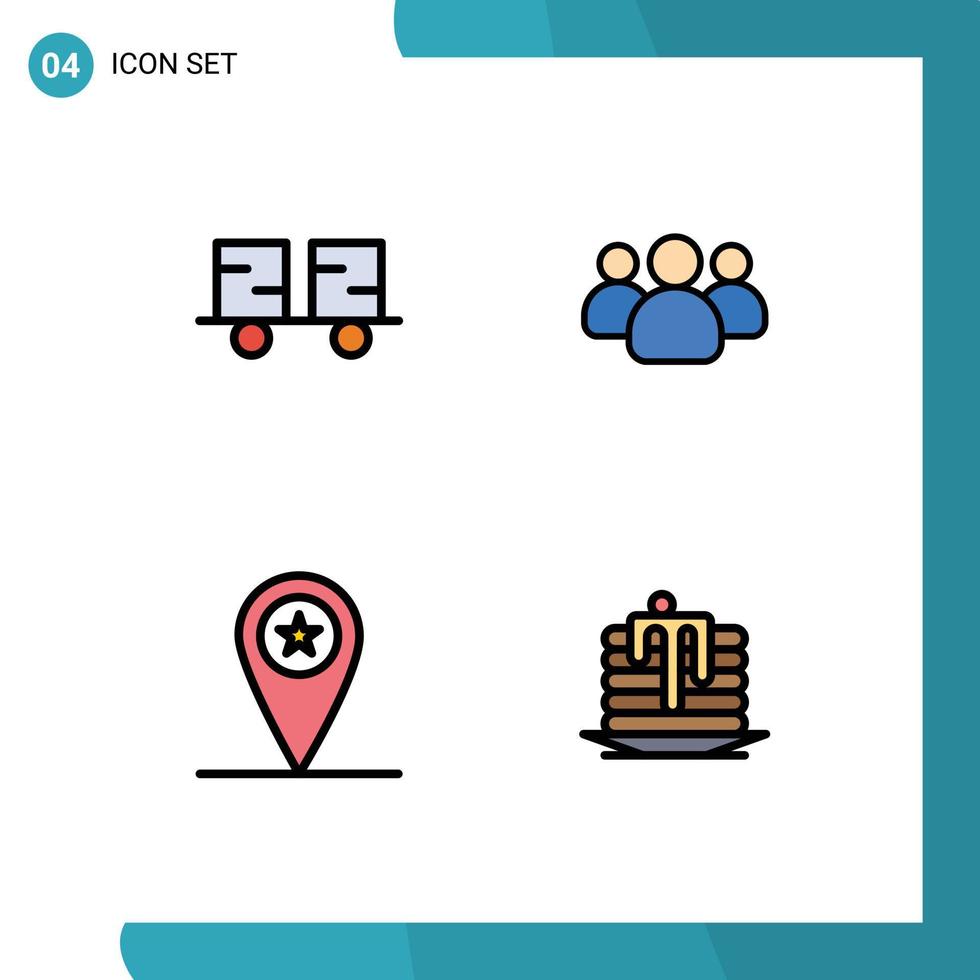 Group of 4 Modern Filledline Flat Colors Set for caterpillar vehicles army forklift truck group placeholder Editable Vector Design Elements