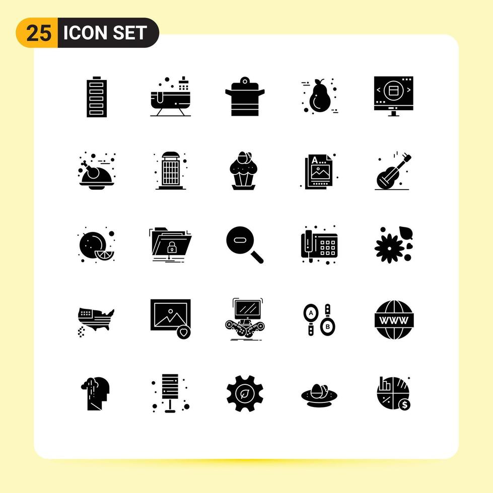 Stock Vector Icon Pack of 25 Line Signs and Symbols for candle pear water fruit pan Editable Vector Design Elements