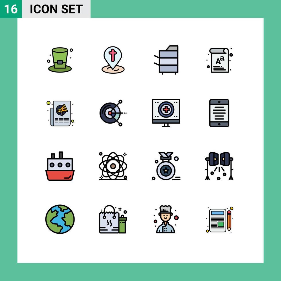 Universal Icon Symbols Group of 16 Modern Flat Color Filled Lines of ads font copier document technology Editable Creative Vector Design Elements