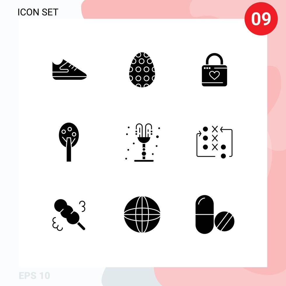 Universal Icon Symbols Group of 9 Modern Solid Glyphs of romance fountain locker tree nature Editable Vector Design Elements