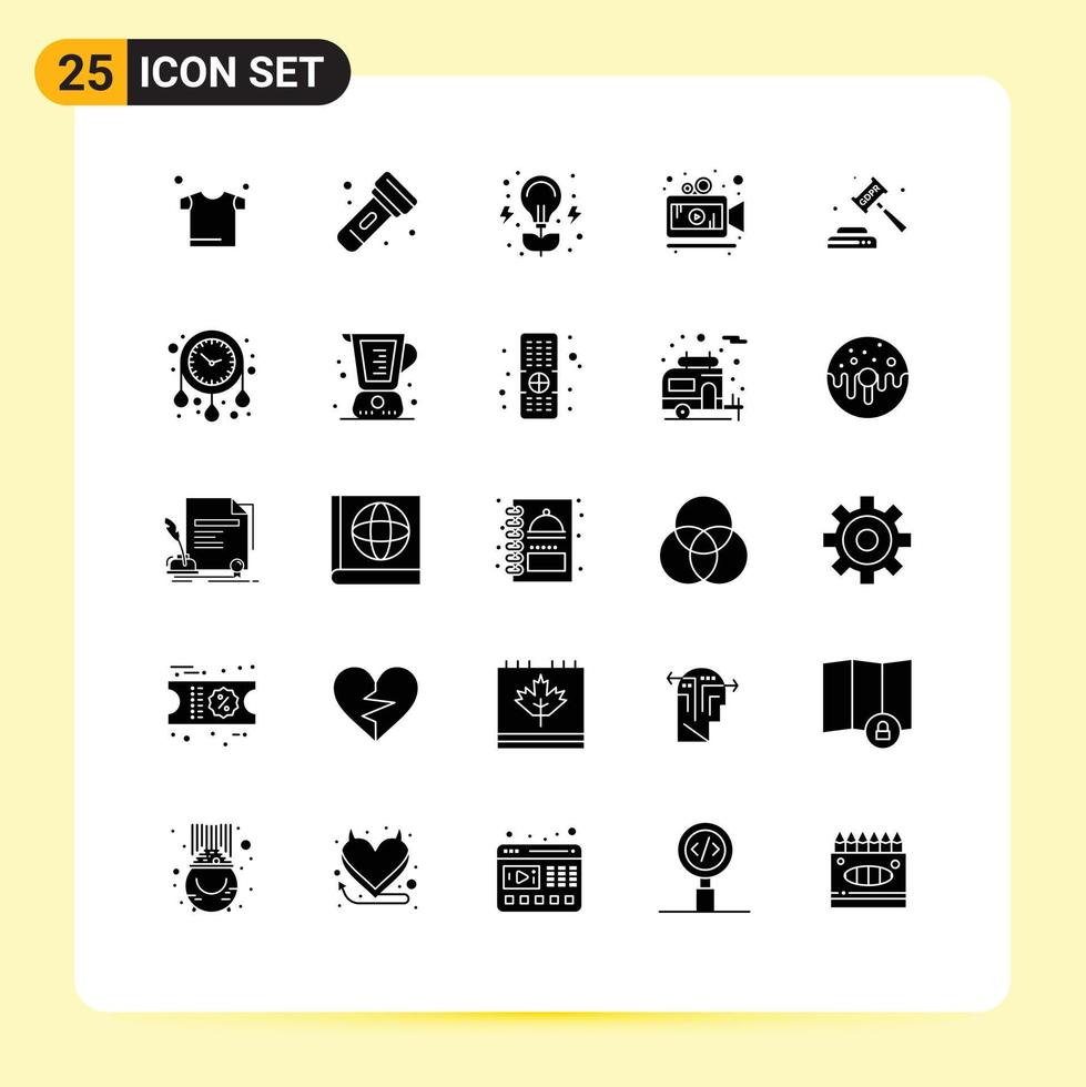 Set of 25 Vector Solid Glyphs on Grid for law gdpr energy enforcement movie Editable Vector Design Elements