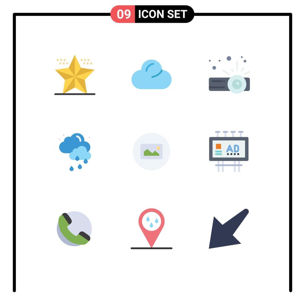 Stock Vector Icon Pack of 9 Line Signs and Symbols for ui photo device image rainy Editable Vector Design Elements