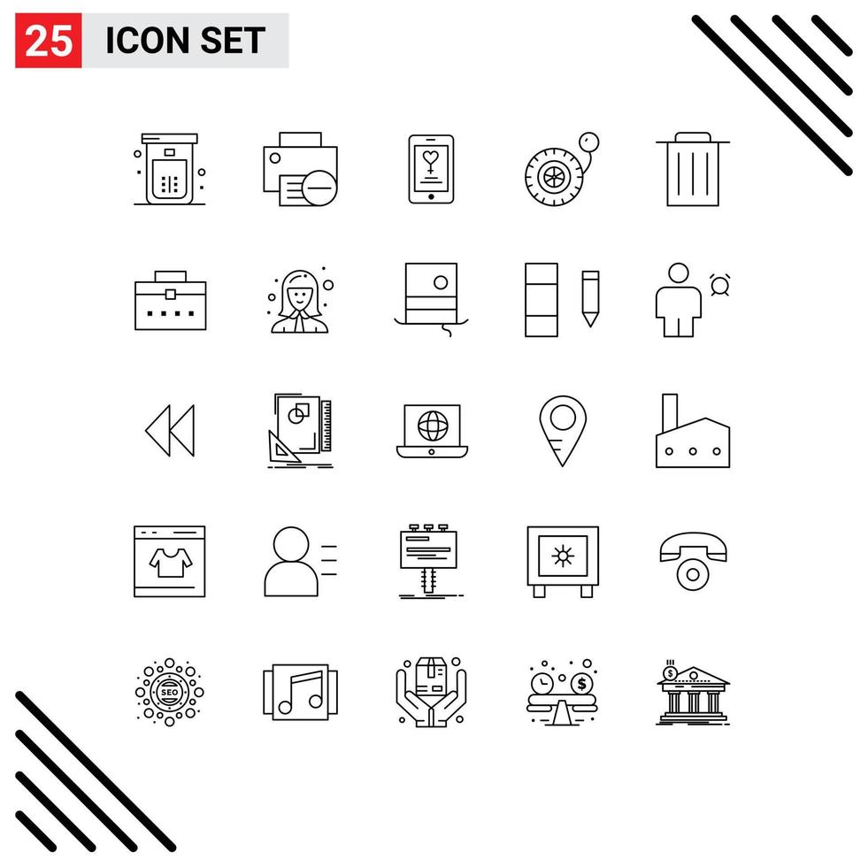 Set of 25 Modern UI Icons Symbols Signs for delete pump hardware pressure love Editable Vector Design Elements